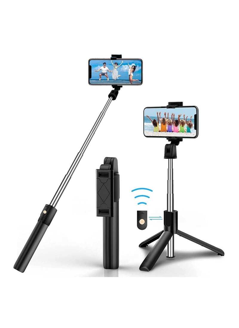 ELTRAZONE - Selfie Stick Tripod, Extendable 3 in 1 Aluminum Bluetooth Selfie Stick with Wireless Remote and Tripod Stand for iPhone 13/13 Pro/12/11/11 Pro/XS Max/XS/XR/X/8/7, Samsung Smartphones, Black - Image 1