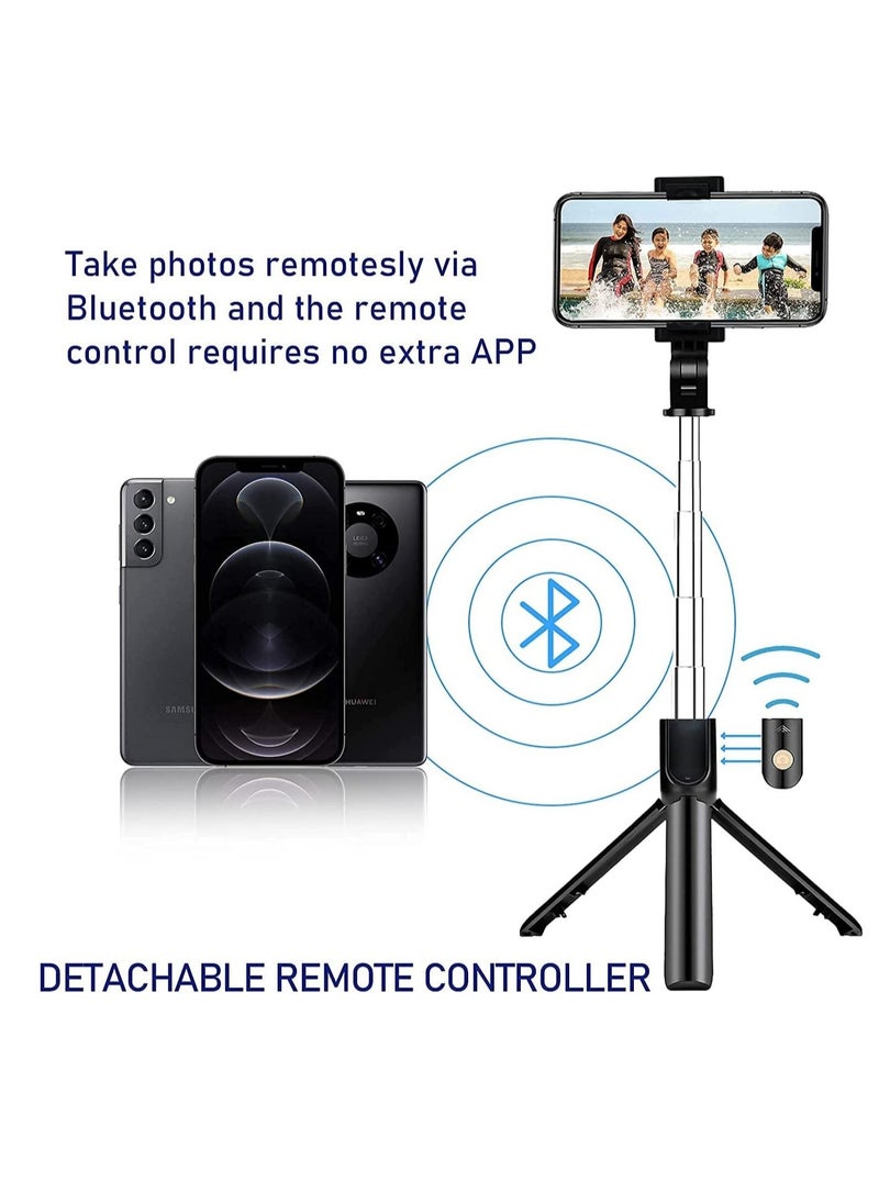 ELTRAZONE - Selfie Stick Tripod, Extendable 3 in 1 Aluminum Bluetooth Selfie Stick with Wireless Remote and Tripod Stand for iPhone 13/13 Pro/12/11/11 Pro/XS Max/XS/XR/X/8/7, Samsung Smartphones, Black - Image 1
