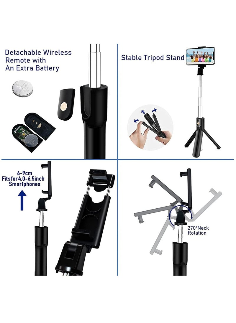 ELTRAZONE - Selfie Stick Tripod, Extendable 3 in 1 Aluminum Bluetooth Selfie Stick with Wireless Remote and Tripod Stand for iPhone 13/13 Pro/12/11/11 Pro/XS Max/XS/XR/X/8/7, Samsung Smartphones, Black - Image 1