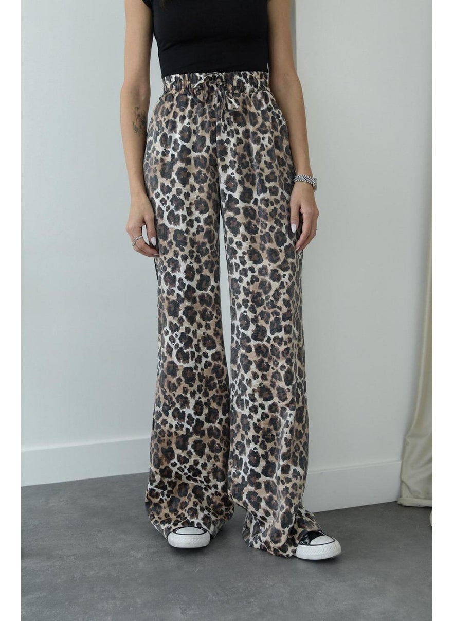 Havoş Havos Beige Leopard Patterned Loose Trousers  - Image 3