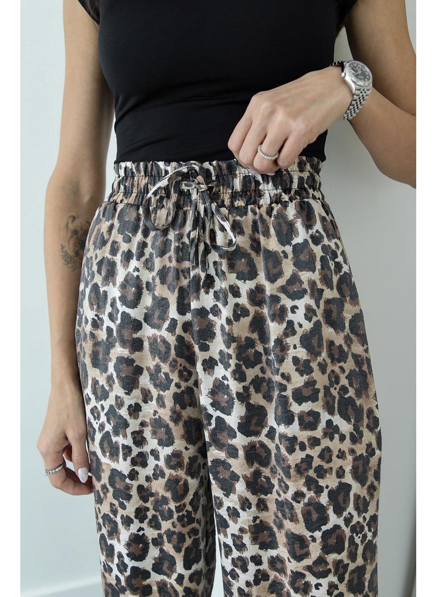 Havoş Havos Beige Leopard Patterned Loose Trousers  - Image 4