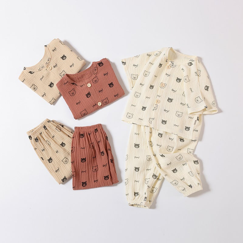 Baby''s Short-sleeved suit Summer New Children''s Clothes Baby''s Two-piece Men''s and Women''s Pants Outer Wear Pure Cotton Gauze - Image 5