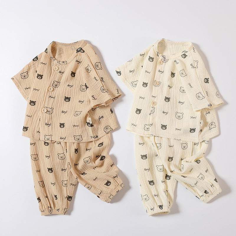 Baby''s Short-sleeved suit Summer New Children''s Clothes Baby''s Two-piece Men''s and Women''s Pants Outer Wear Pure Cotton Gauze - Image 3