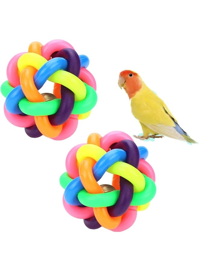 قطعتان كرة جرس ملونة للببغاء ولعبة للطيور كرة جرس لعبة كرة مطاطية للطائر لطحن الأسنان ومضغ منقار طائر المينا و الببغاء (صغير) - Image 1