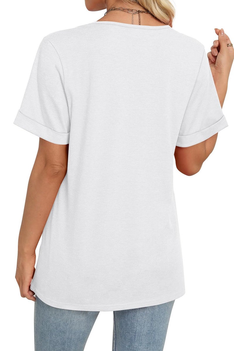 WIHOLL Womens Tops V Neck Dressy Casual Short Sleeve Summer Tops Fashion Cute Basic Tshirts Shirts for Women 2026 White L - Image 5