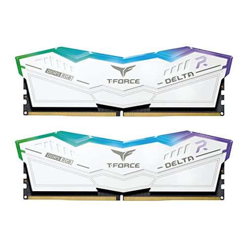 TeamGroup T-Force Delta RGB 2x16GB 6000MHz (6000MT/s) CL38 White 32GB DDR5 RAM Kit, Desktop Gaming Memory, Metal Heatsink, ARGB Sync, ECC, XMP 3.0/EXPO, For Intel/AMD CPU, High Performance Low Latency - Image 1