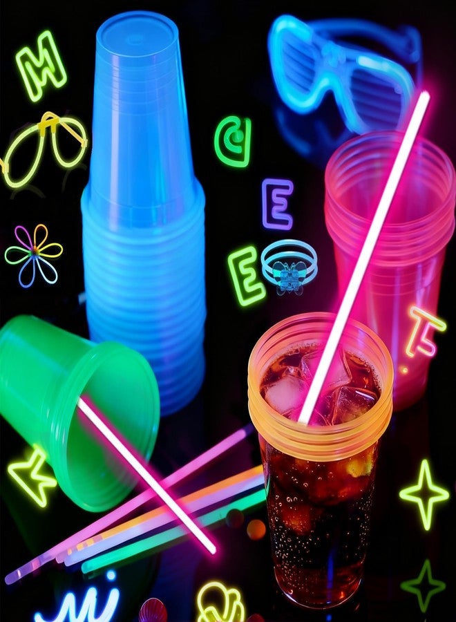 TOSPARTY 50 PCS 12oz Plastic Cups Neon Glowing Party Decorations Disposable Drinking Cups for Birthday Carnivals Glow Themed Party Supplies(Neon) - Image 4