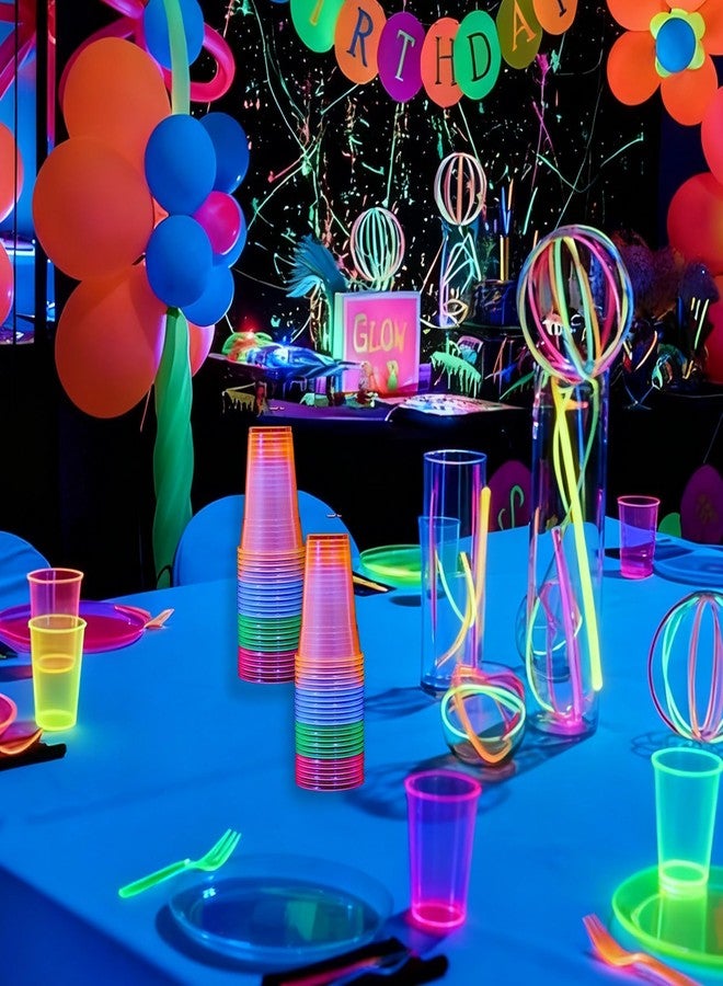 TOSPARTY 50 PCS 12oz Plastic Cups Neon Glowing Party Decorations Disposable Drinking Cups for Birthday Carnivals Glow Themed Party Supplies(Neon) - Image 3