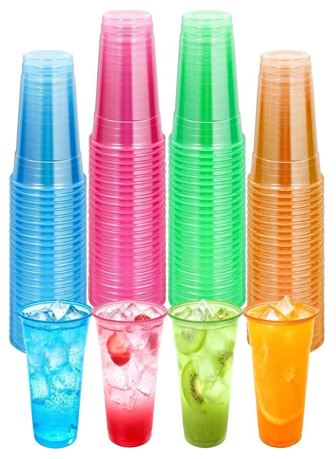 TOSPARTY 50 PCS 12oz Plastic Cups Neon Glowing Party Decorations Disposable Drinking Cups for Birthday Carnivals Glow Themed Party Supplies(Neon) - Image 1