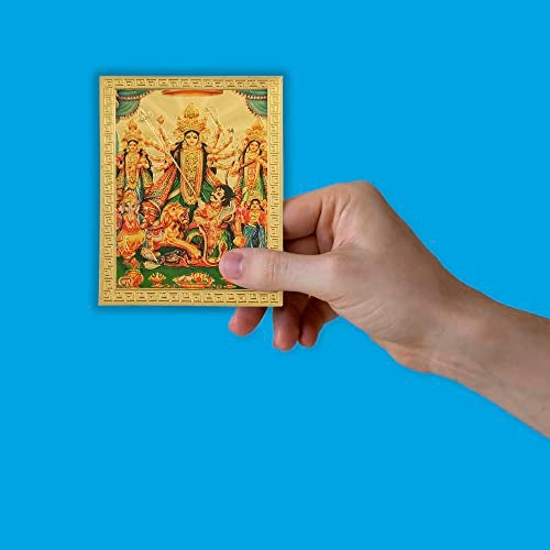 Hawai Acrylic Sheet Printed Gold Plated Maa Durga Sticker, Size 3.5 x 2.5 Inch | Small Pocket Size Self Adhesive Hindu Religious Sticker | Durga Mata Pooja Room Car Temple Decor | SFDI351_PKT - Image 4