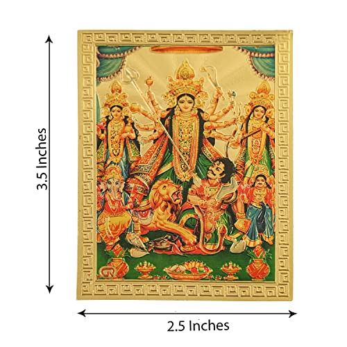 Hawai Acrylic Sheet Printed Gold Plated Maa Durga Sticker, Size 3.5 x 2.5 Inch | Small Pocket Size Self Adhesive Hindu Religious Sticker | Durga Mata Pooja Room Car Temple Decor | SFDI351_PKT - Image 2