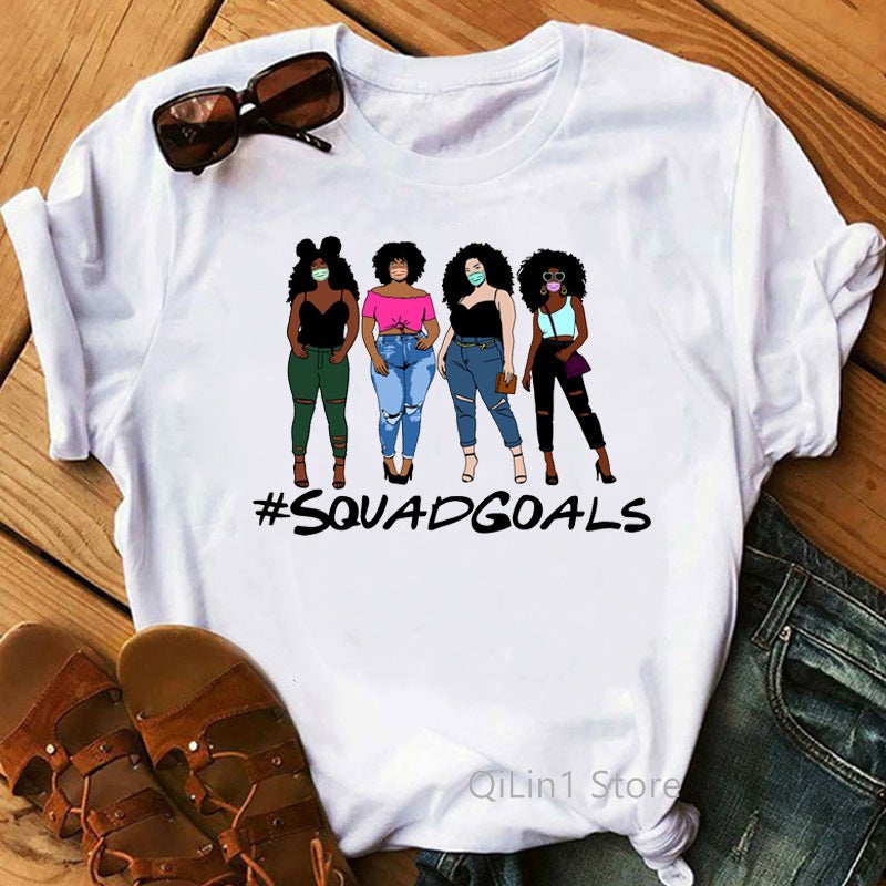 [On the same day] 2021T-shirt Black Girl Feminist style T-shirt cross-border European and American printed women's clothing - Image 1