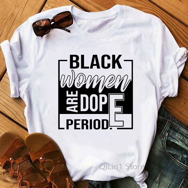 [On the same day] 2021T-shirt Black Girl Feminist style T-shirt cross-border European and American printed women's clothing - Image 3