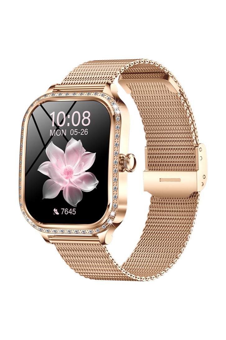 RollsTimi  Women's Fashion Smartwatch Ladies Bluetooth Talk Health Monitor Wristwatch Sports Fitness Tracker Diamond Smartwatch Multi-Sport Mode IP68 Water Resistant MK88 Golden - Image 1