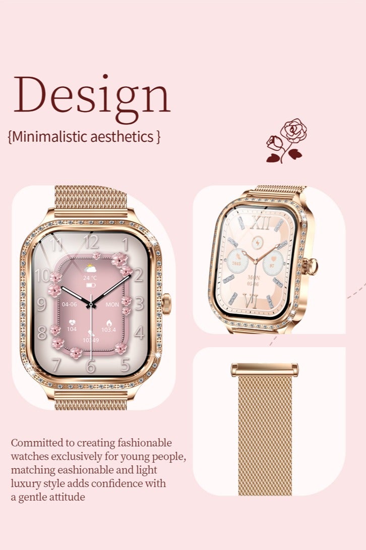 RollsTimi  Women's Fashion Smartwatch Ladies Bluetooth Talk Health Monitor Wristwatch Sports Fitness Tracker Diamond Smartwatch Multi-Sport Mode IP68 Water Resistant MK88 Golden - Image 3