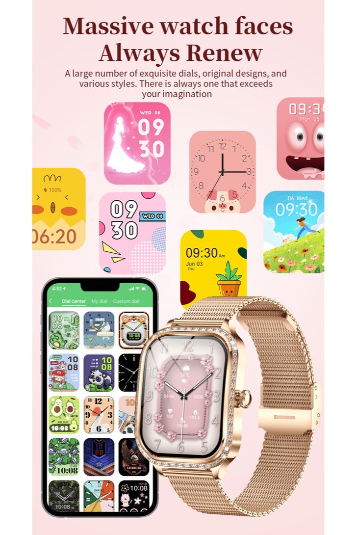 RollsTimi  Women's Fashion Smartwatch Ladies Bluetooth Talk Health Monitor Wristwatch Sports Fitness Tracker Diamond Smartwatch Multi-Sport Mode IP68 Water Resistant MK88 Golden - Image 4