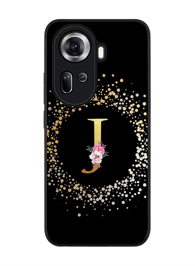 Stylizedd Rugged Black Edge Case for Oppo Reno11, Slim fit Case Thin Cover -  Custom Monogram Initial Letter Floral Pattern Alphabet - J ( Black ) - Image 1