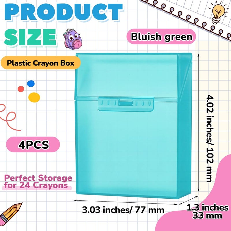 Clabby 4 Pcs Plastic Crayon Organizer Case for 24 Count Crayons Kids Art Supply Storage Box with Lid, Portable Holder for Classroom Home Travel, Fits Standard 24-Pack Crayon (Teal) - Image 2