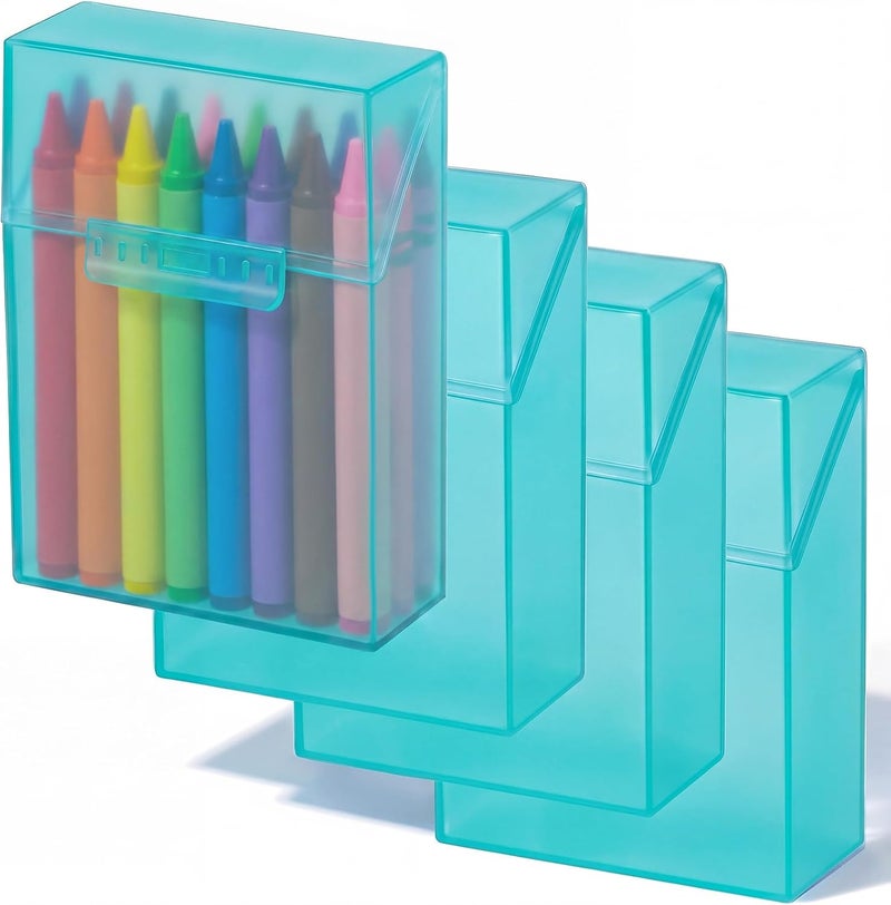 Clabby 4 Pcs Plastic Crayon Organizer Case for 24 Count Crayons Kids Art Supply Storage Box with Lid, Portable Holder for Classroom Home Travel, Fits Standard 24-Pack Crayon (Teal) - Image 1