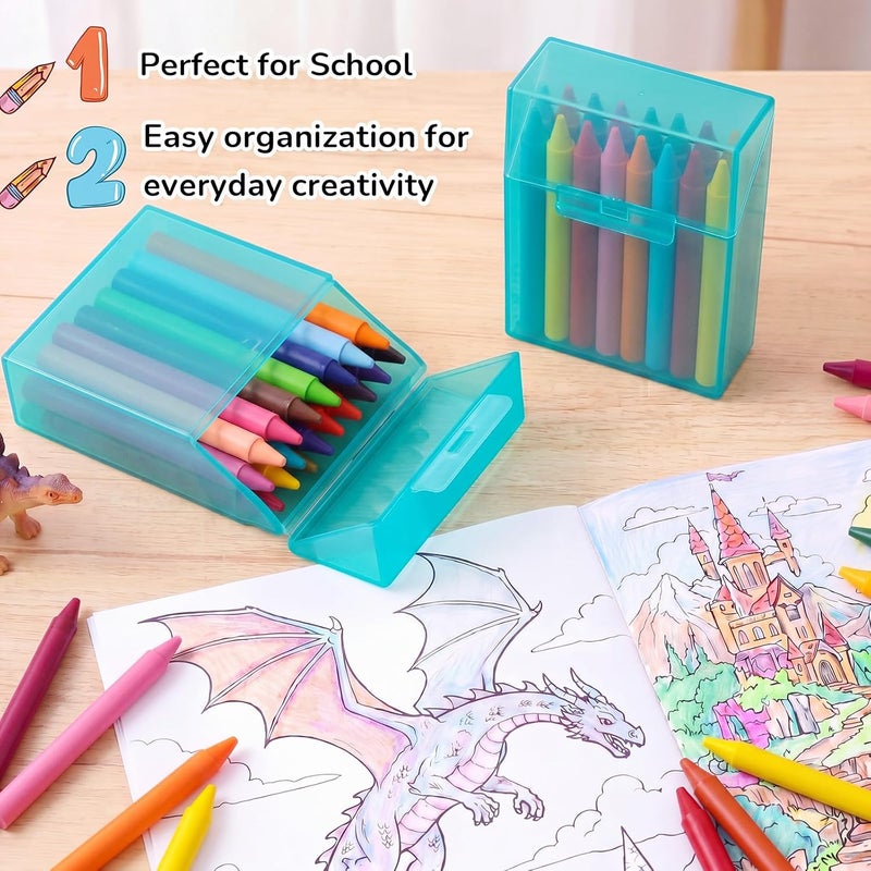Clabby 4 Pcs Plastic Crayon Organizer Case for 24 Count Crayons Kids Art Supply Storage Box with Lid, Portable Holder for Classroom Home Travel, Fits Standard 24-Pack Crayon (Teal) - Image 4