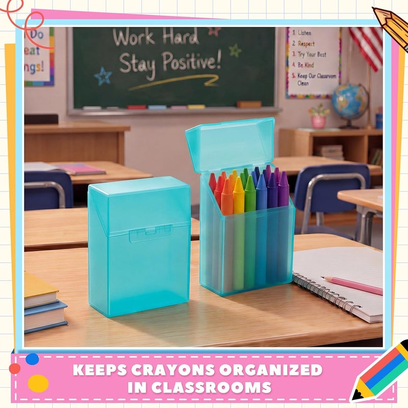 Clabby 4 Pcs Plastic Crayon Organizer Case for 24 Count Crayons Kids Art Supply Storage Box with Lid, Portable Holder for Classroom Home Travel, Fits Standard 24-Pack Crayon (Teal) - Image 5