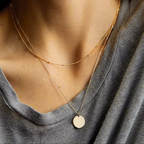 CHESKY 14k Gold Plated Layered Coin Chain Necklace, Dainty Pendant Necklaces Satellite Chokers Simple Handmade Layering Flat Coin Necklace Trendy Minimalist Jewelry - Image 4