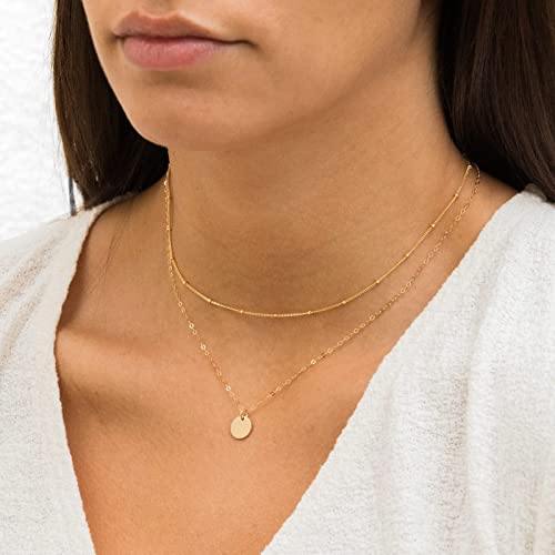 CHESKY 14k Gold Plated Layered Coin Chain Necklace, Dainty Pendant Necklaces Satellite Chokers Simple Handmade Layering Flat Coin Necklace Trendy Minimalist Jewelry - Image 2