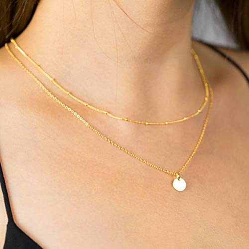 CHESKY 14k Gold Plated Layered Coin Chain Necklace, Dainty Pendant Necklaces Satellite Chokers Simple Handmade Layering Flat Coin Necklace Trendy Minimalist Jewelry - Image 3