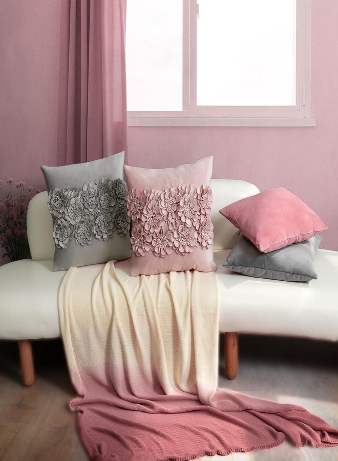 JWH Handmade 3D Flower Throw Pillow Covers Aesthetic Decorative Floral Accent Pillow Cases Stereo Velvet Pillowcase Cute Cushion for Car Bed Couch Bedroom Decor 18x18 Inch Dusty Pink - Image 2