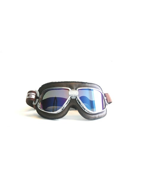 Vintage Aviator Pilot Style Motorcycle Cruiser Scooter Goggle T11 T11Srn Multi Color Lens Silver Color Frame Brown Padding