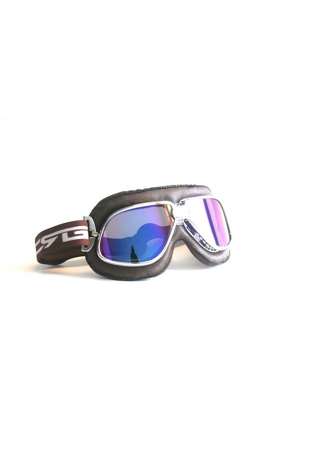 Vintage Aviator Pilot Style Motorcycle Cruiser Scooter Goggle T11 T11Srn Multi Color Lens Silver Color Frame Brown Padding