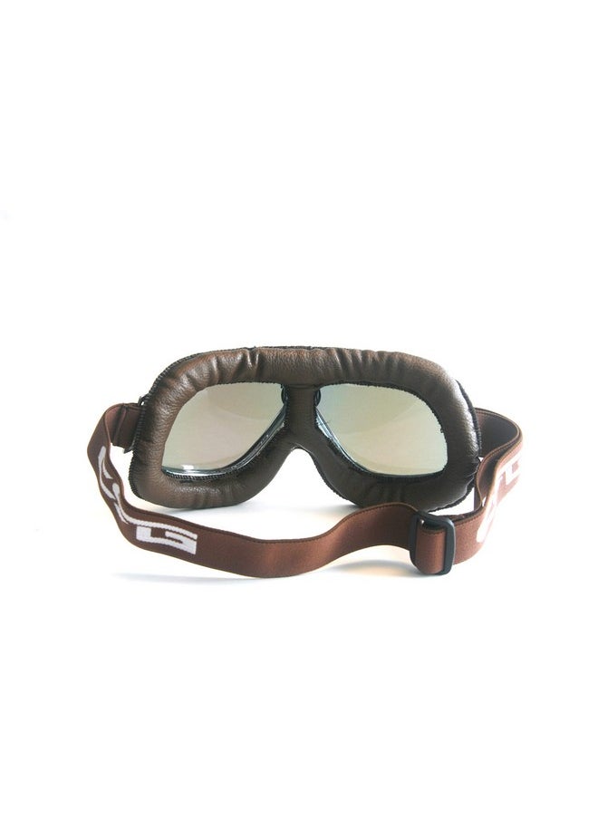 Vintage Aviator Pilot Style Motorcycle Cruiser Scooter Goggle T11 T11Srn Multi Color Lens Silver Color Frame Brown Padding