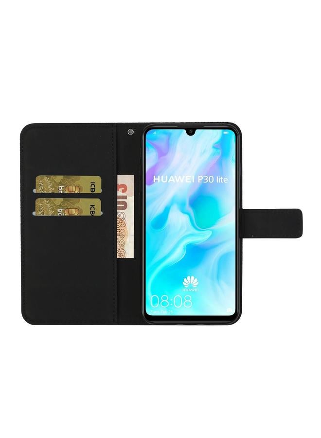 زبون جراب لهاتف Huawei P30 lite بتصميم عرقي منقوش، جراب جلدي أفقي قابل للطي مع حامل وفتحات للبطاقات ومحفظة وحبل - Image 5