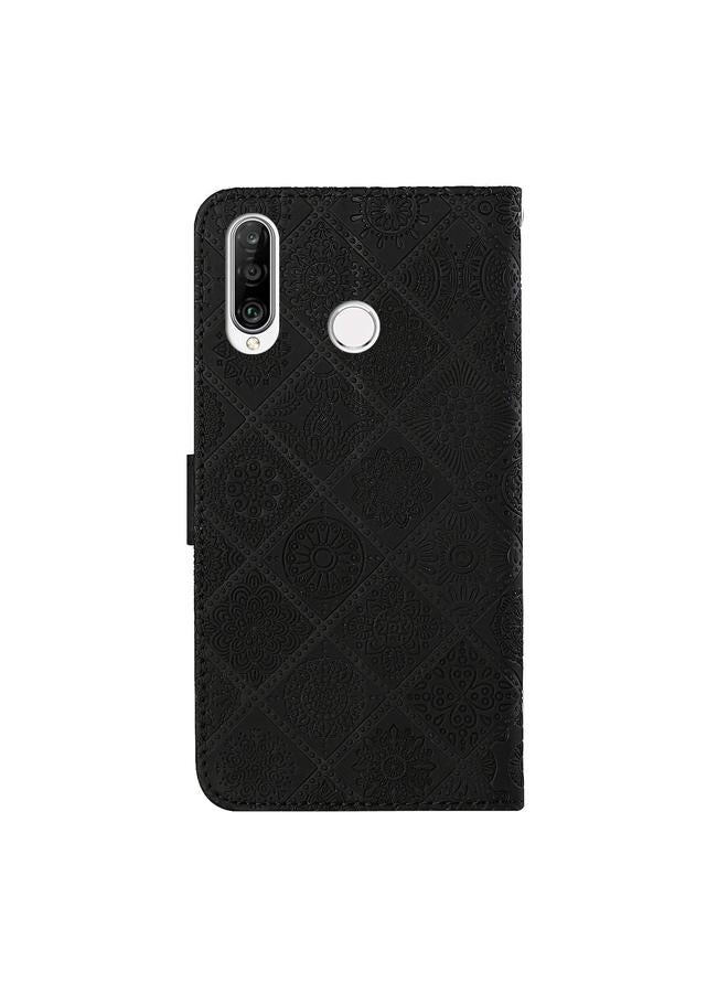 زبون جراب لهاتف Huawei P30 lite بتصميم عرقي منقوش، جراب جلدي أفقي قابل للطي مع حامل وفتحات للبطاقات ومحفظة وحبل - Image 3