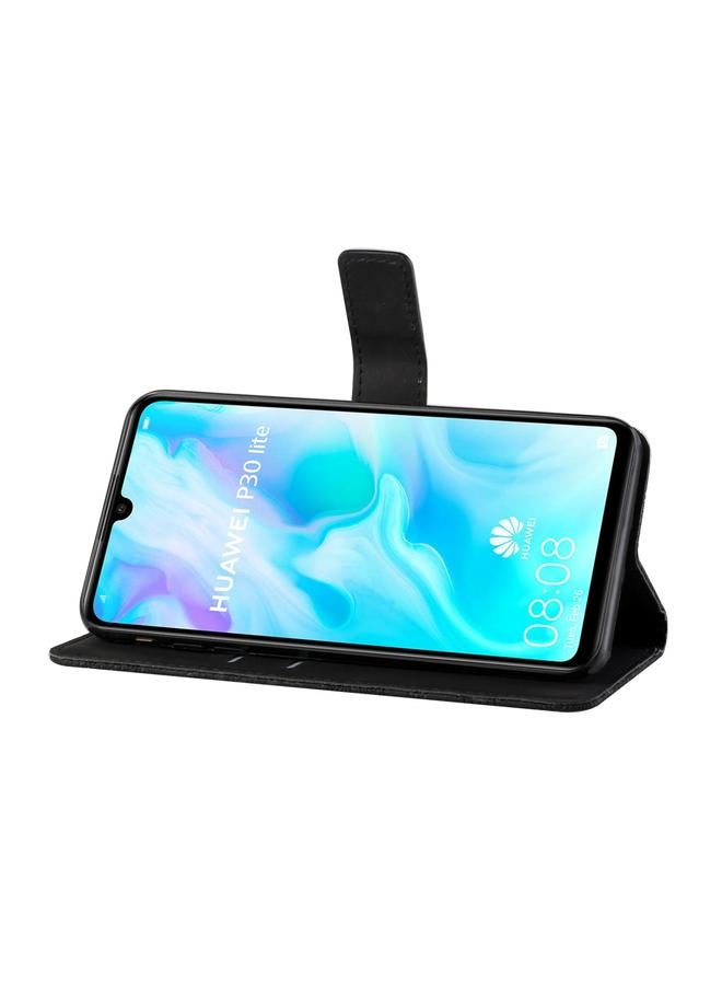 زبون جراب لهاتف Huawei P30 lite بتصميم عرقي منقوش، جراب جلدي أفقي قابل للطي مع حامل وفتحات للبطاقات ومحفظة وحبل - Image 4