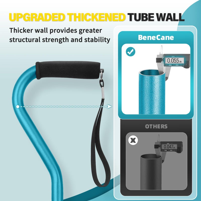 BeneCane Walking Cane Adjustable Cane with Offset Soft Cushioned Handle for Men & Women Lightweight Comfortable Extra Stability Base Mobility Aid for Men Women and Seniors - Image 3