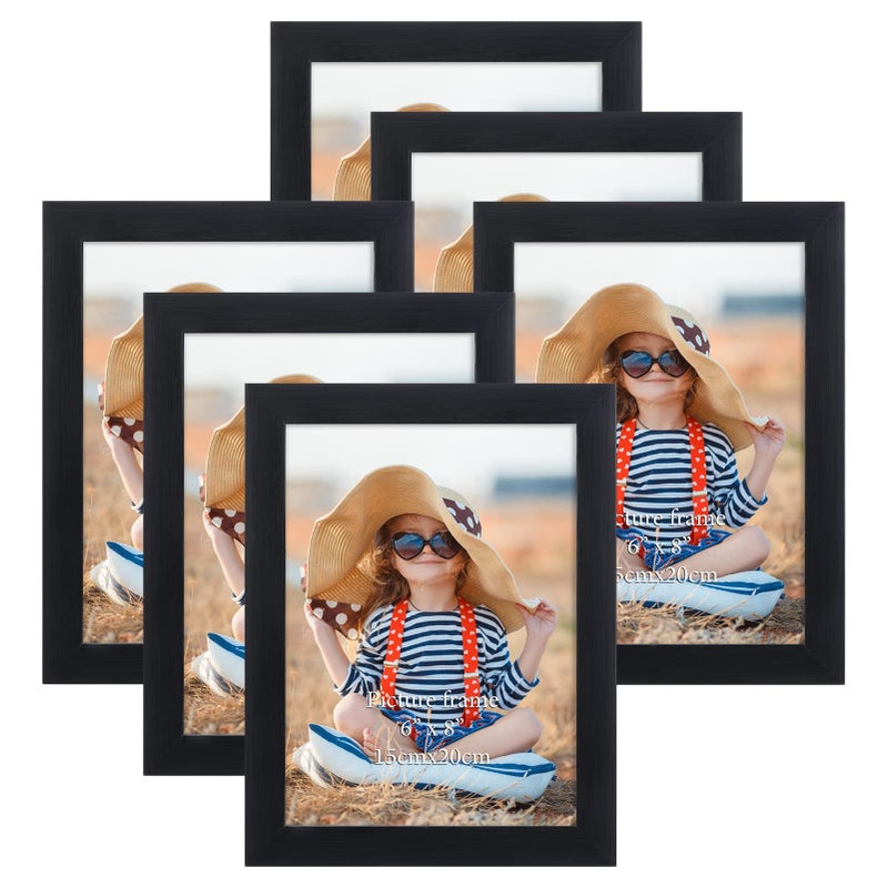 EXYGLO Black 8x6 Photo Frame Set of 6 Display 6x8 Inch Picture for Wall Hanging or Table Top Standing