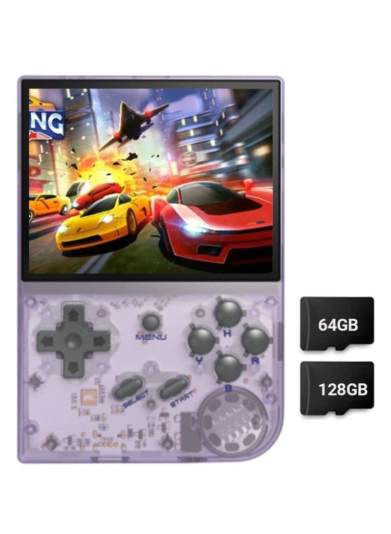 RG35XX Handheld Game Console, 3.5-Inch IPS Screen Linux System Retro Video Games Consoles, Portable Pocket Video Player Built-in 5000+ Games (Purple Transparent-64G+128G) - Image 1