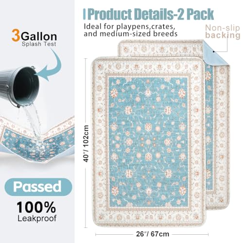 Deamoser 26"x40" 2 Pack Washable Pee Pads for Dogs, Rabbits & Hamsters - Reusable Puppy Pads Super Absorbent Waterproof Non-Slip Potty Pads for Crate, Couch, Car, Whelping & Playpen Liners - Image 2