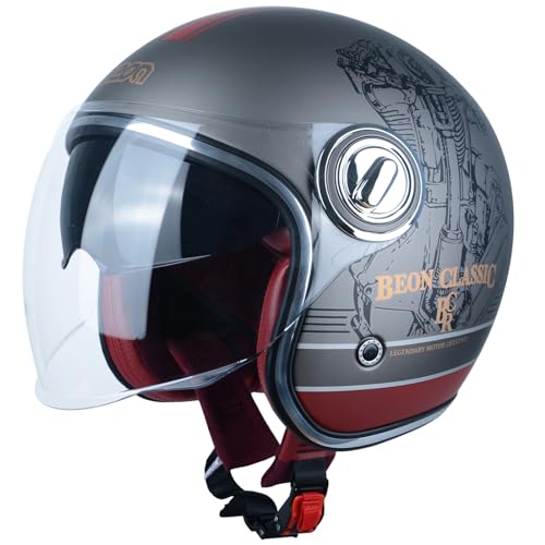 BEON Open Face Motorcycle Helmet for Adults, DOT Approved,Moped 3/4 Half Vespa Vintage Helmet with Dual Visors for Men and Women - Image 1