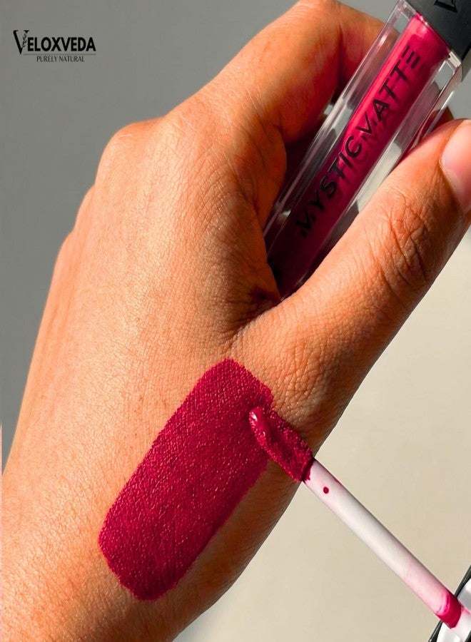 Veloxveda Mystic Matte Liquid Lipstick - Long Lasting, Waterproof & Smudge-Proof - Highly Pigmented Velvet Finish, 5ml (Blood Lust V-08) - Image 3