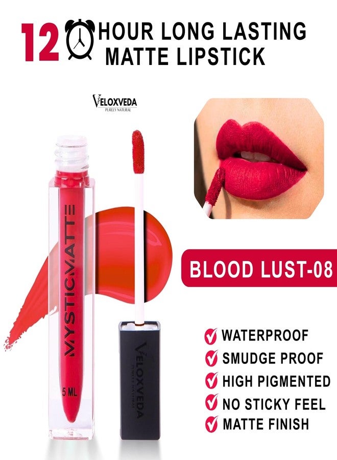 Veloxveda Mystic Matte Liquid Lipstick - Long Lasting, Waterproof & Smudge-Proof - Highly Pigmented Velvet Finish, 5ml (Blood Lust V-08) - Image 2