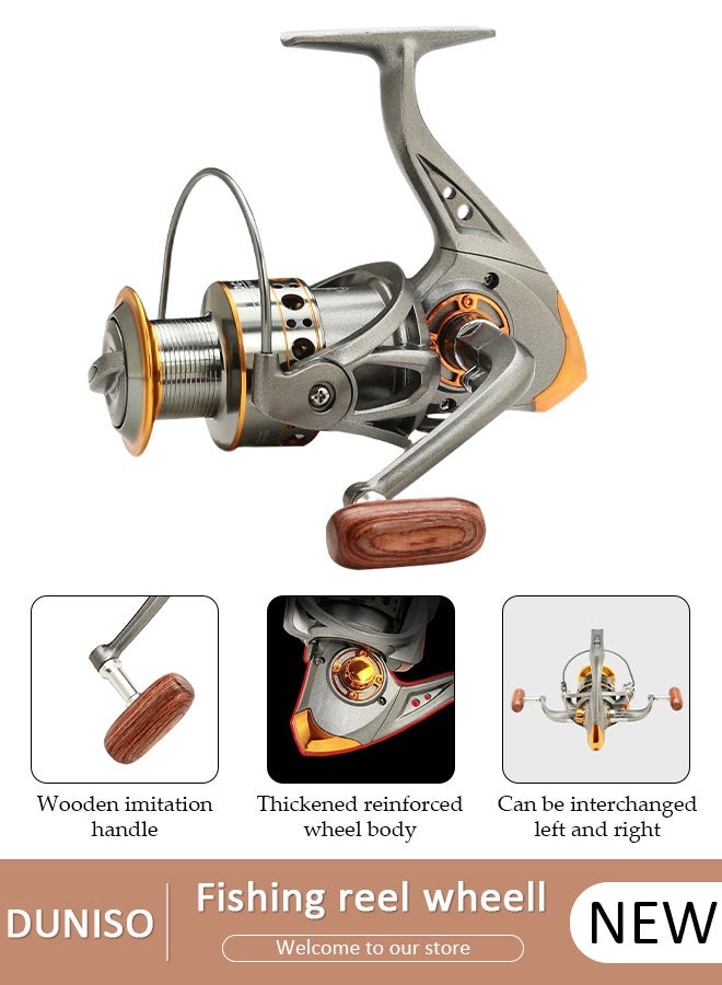 DUNISO عجلة بكرة صيد دوارة بنسبة 5.2:1 نسبة تروس معدنية كاملة مقاومة للتآكل مع مقبض خشبي مقبض عجلة مضاد للانزلاق لمياه البحر والمياه العذبة-5000 - Image 1