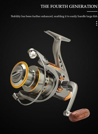 Spinning Fishing Reel Wheel 5.2:1 Gear RatioFull Metal Wear Resistant with Wooden Handle Anti-Slip Wheel Grip for Seawater Freshwater-5000 - view 3