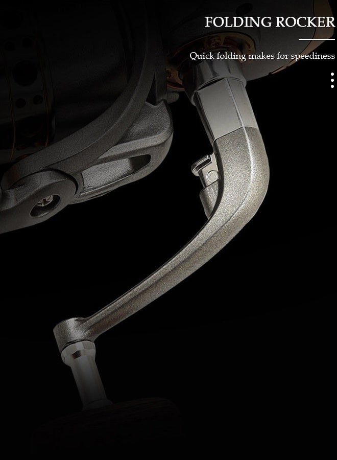 DUNISO عجلة بكرة صيد دوارة بنسبة 5.2:1 نسبة تروس معدنية كاملة مقاومة للتآكل مع مقبض خشبي مقبض عجلة مضاد للانزلاق لمياه البحر والمياه العذبة-5000 - Image 5