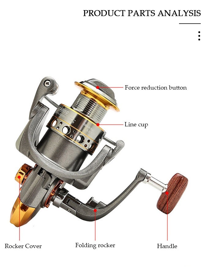 DUNISO عجلة بكرة صيد دوارة بنسبة 5.2:1 نسبة تروس معدنية كاملة مقاومة للتآكل مع مقبض خشبي مقبض عجلة مضاد للانزلاق لمياه البحر والمياه العذبة-5000 - Image 4