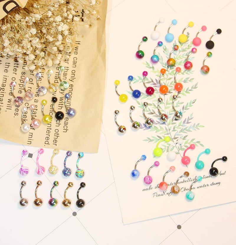 EVELICAL 24-50Pcs 14G Stainless Steel Belly Button Rings for Women CZ Screw Navel Bars Body Piercing Jewelry - Image 5