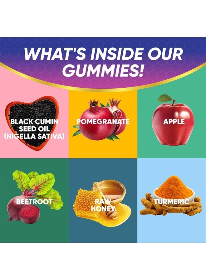 Sakoon nutrition Black Seed Oil & Honey Gummies W/ 2%+ THYMOQUINONE | Nigella Sativa Seeds| Super antioxidant for Immune Support, Joints, Digestion, Hair & Skin | 60 Gummies - Image 5