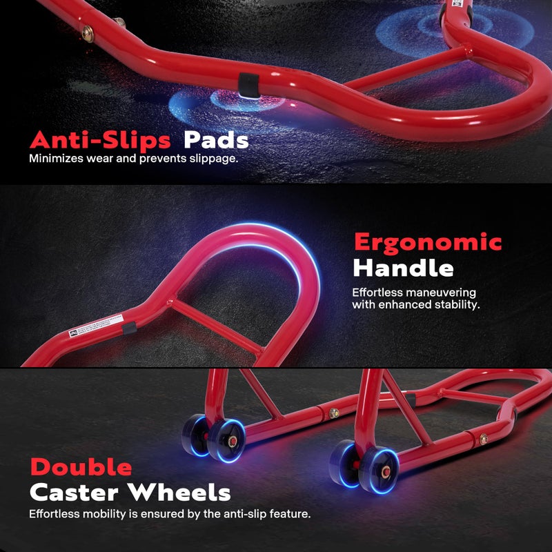 SPECSTAR Motorcycle Stand, 441 Lbs Capacity Rear Wheel Lift with U+L Adjustable Swingarm Spool, Heavy Duty Paddock Stand fit for BMW Suzuki Yamaha Honda Kawasaki, Red - Image 4