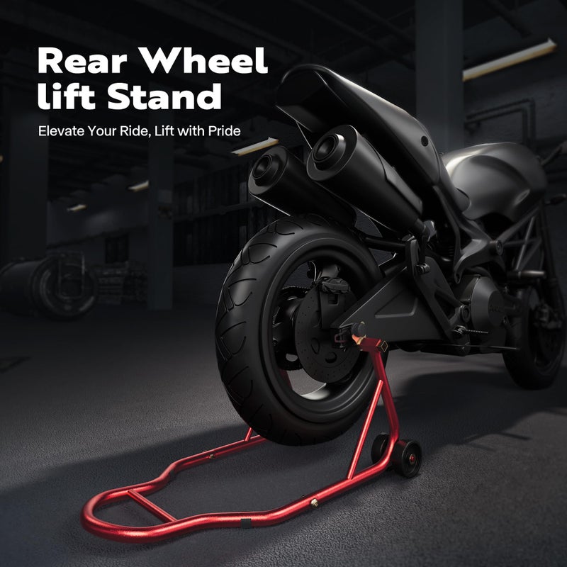 SPECSTAR Motorcycle Stand, 441 Lbs Capacity Rear Wheel Lift with U+L Adjustable Swingarm Spool, Heavy Duty Paddock Stand fit for BMW Suzuki Yamaha Honda Kawasaki, Red - Image 2